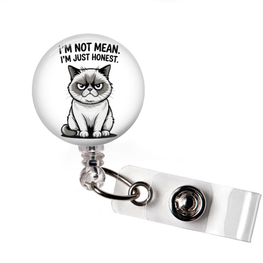 Badge Reel Cat Funny I'm Not Mean I'm Just Honest Retractable ID Holder